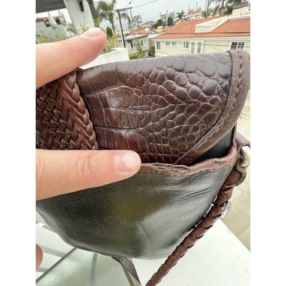 Vintage Brighton Leather Alligator Embossed Black & Brown Shoulder Handbag - Picture 8 of 10
